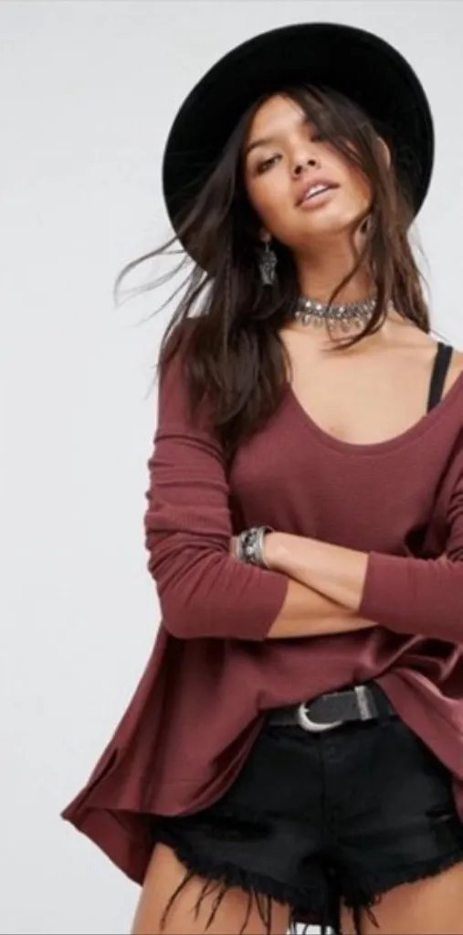 We The Free Malibu Mauve Thermal Long Sleeve Flowy Top - Scoop neck - Image 2