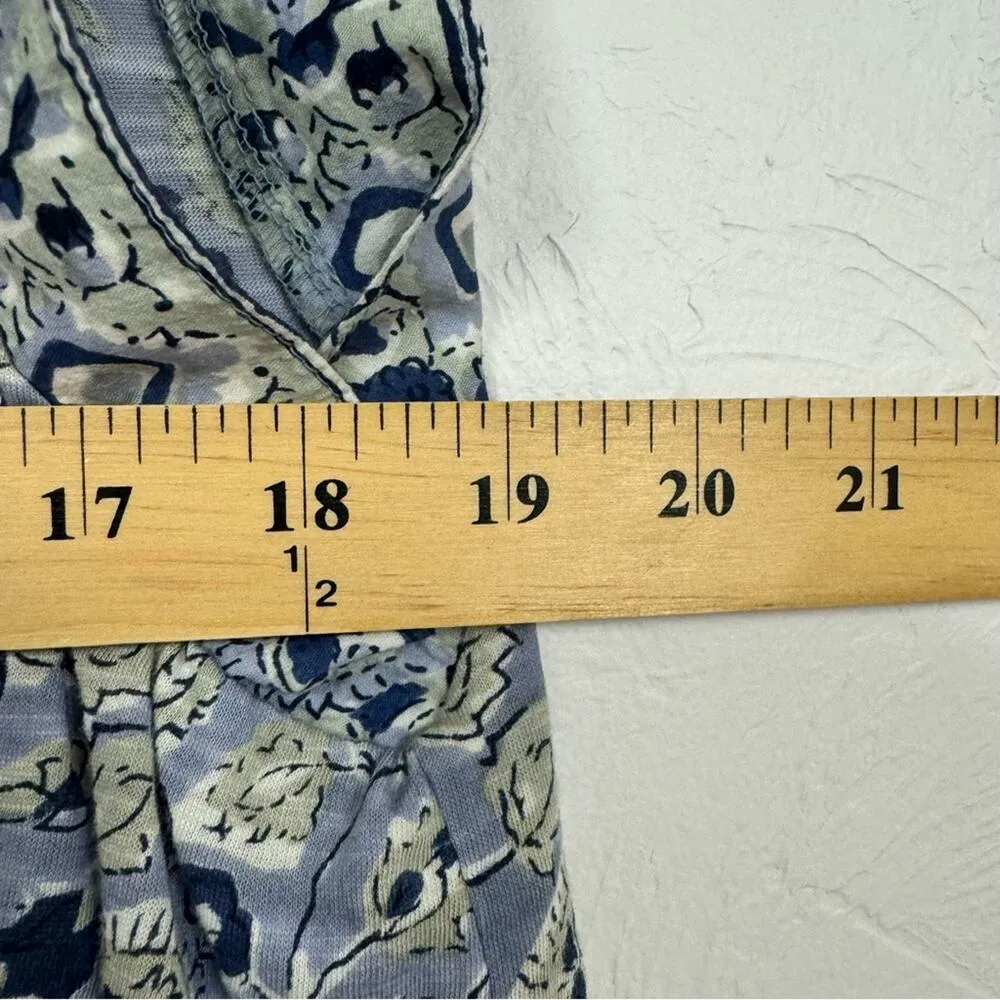 Lucky Brand Blue Floral Print Lace Up Neckline Boho Blouse Women’s L Cap Sleeve - Image 8