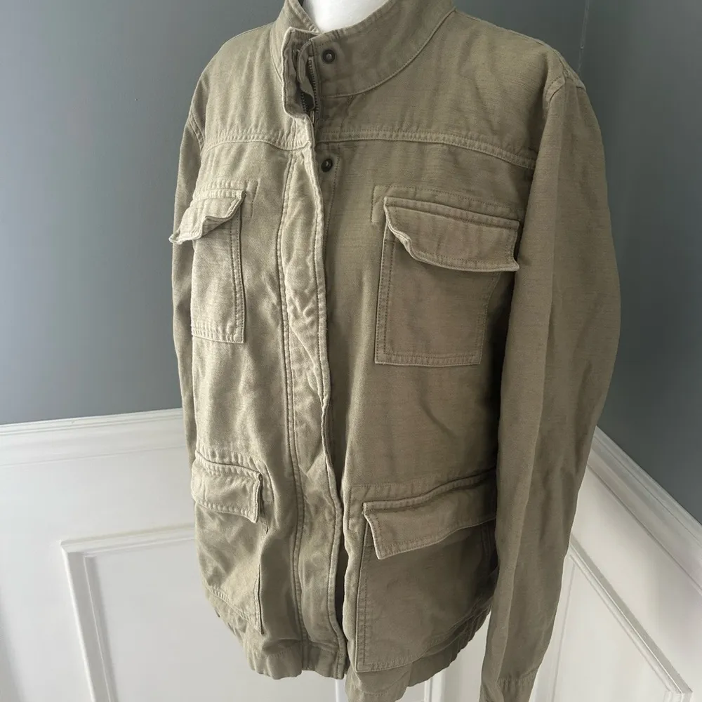 J. Crew green cargo pocket style full zip jacket Large - Image 6