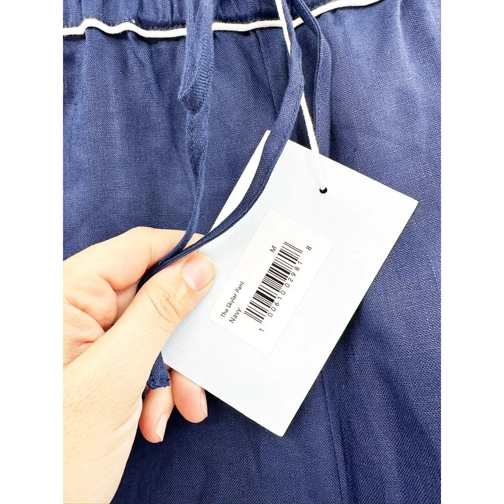 Hill House The Skylar Navy Blue Linen Wide Leg High Rise Pants Size M NWT - Image 6