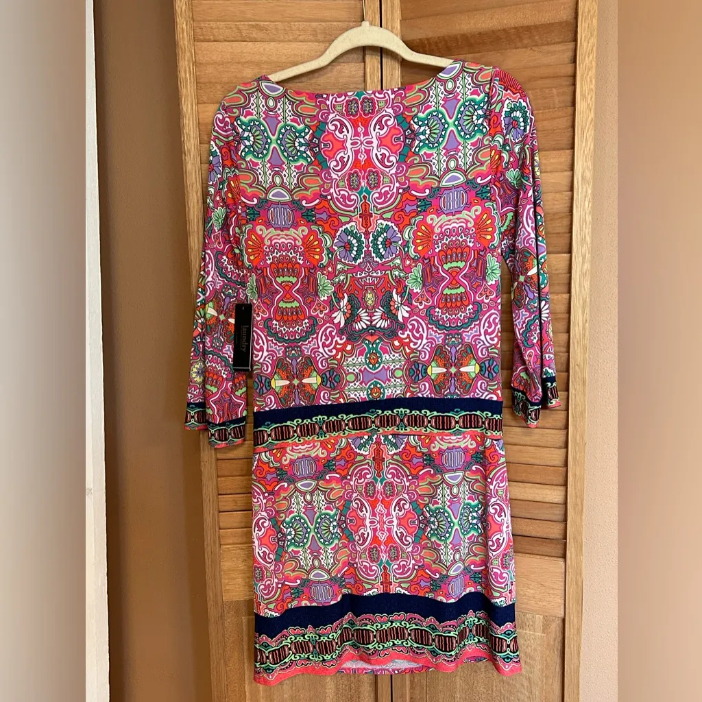 Laundry by Shelli Segal Size XS NWT Calypso Coral 3/4 sleeve Floral Shift Dress - Image 2