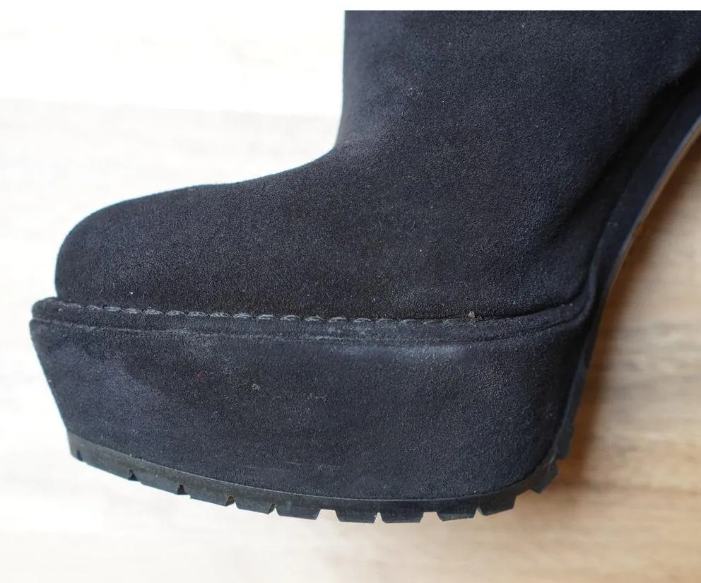 Prada  Platform Black Suede Pull On Block Heel Booties Size EU 36 - Image 5
