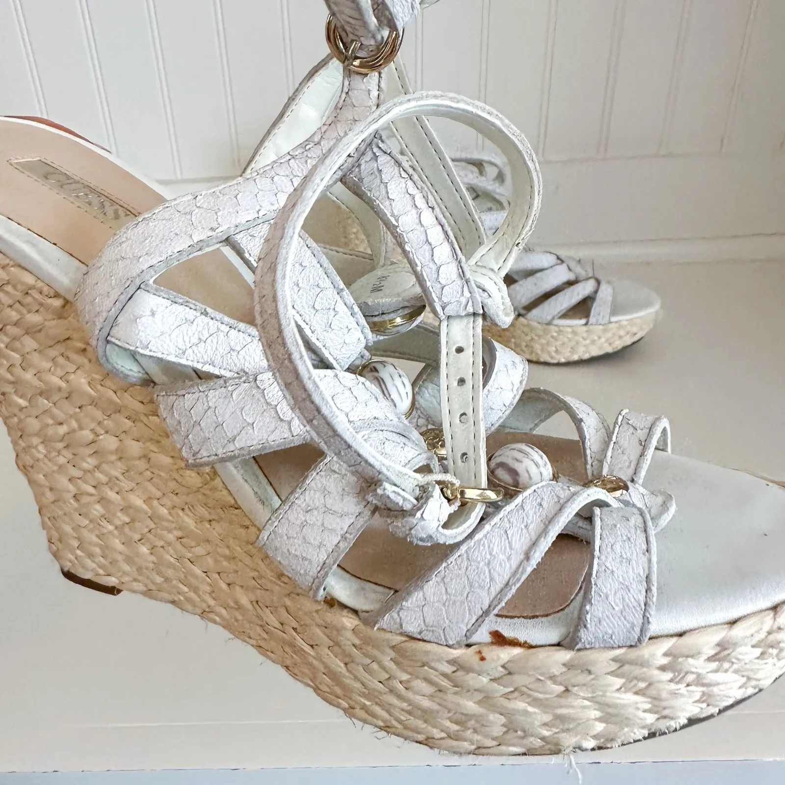 Guess White Wedge Sandals - Image 3