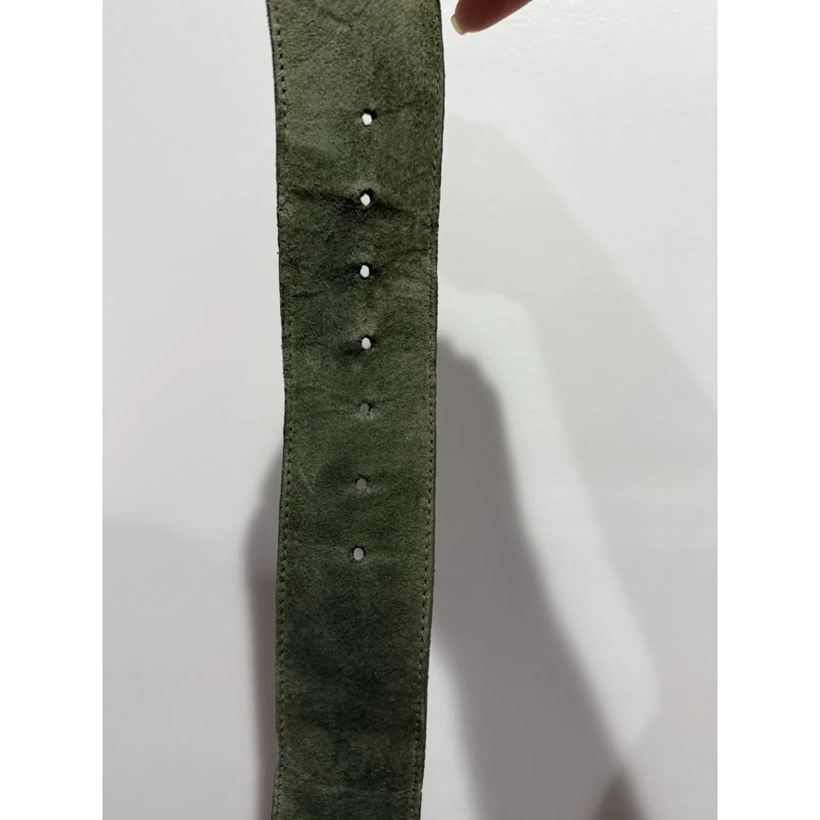 Vintage Dame Belt and Bag Green Suede Leather Belt Size L Womens Genuine 36.5" Blue - Image 11