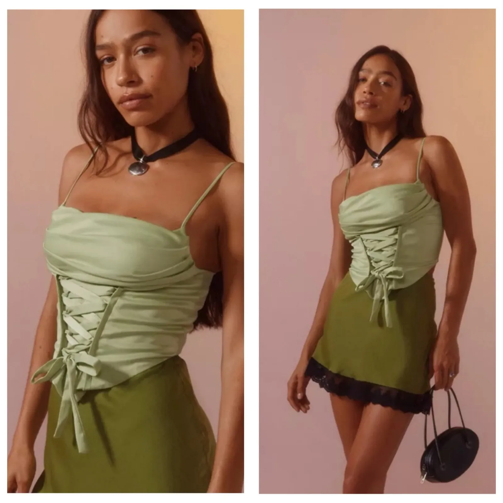 Urban Outfitters Silence + Noise Mimi Cowl Neck Satin Lace Up Corset Camisole - Image 2