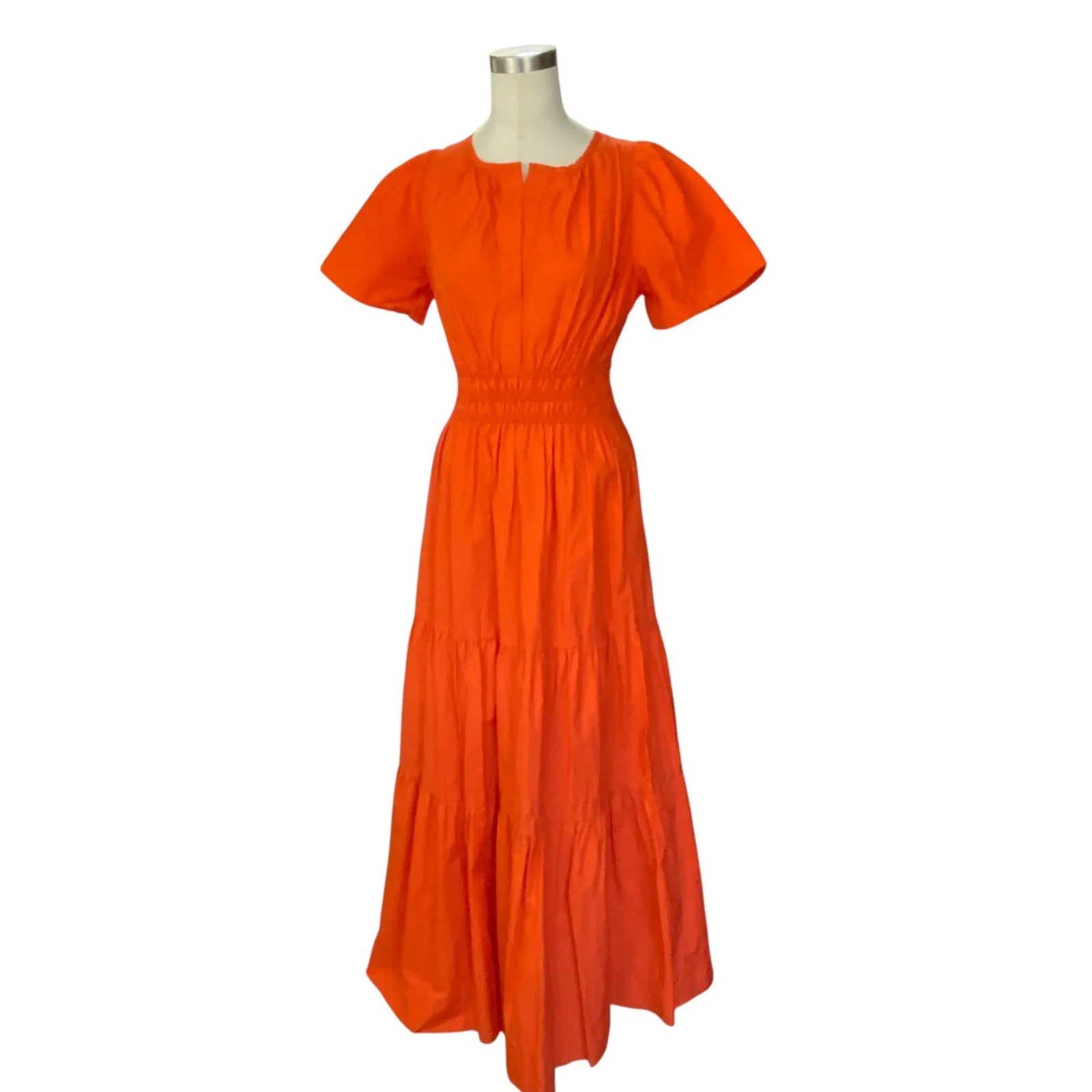 ANTHROPOLOGIE The SOMERSET orange flutter sleeve tiered maxi dress SIze X Small - Image 2