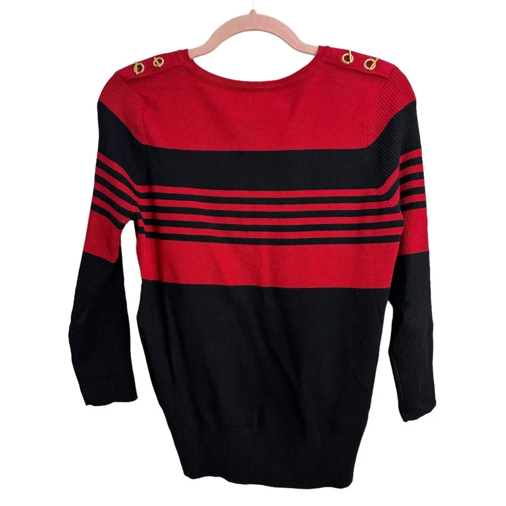 Joseph A. Petite Red and Black Striped Sweater Sweater - Image 3