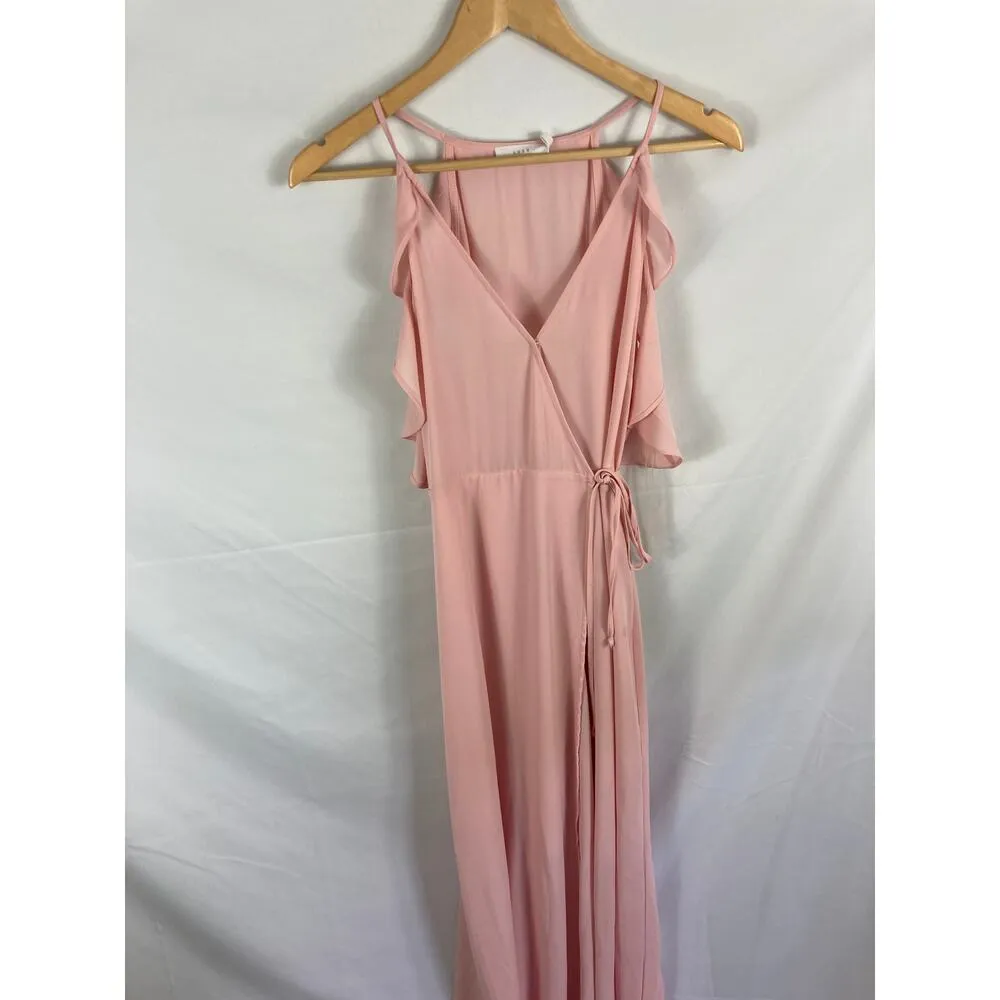 Lush Cold Shoulder Wrap Ruffle Tie Front Maxi Dress Pink Size Medium - Image 2