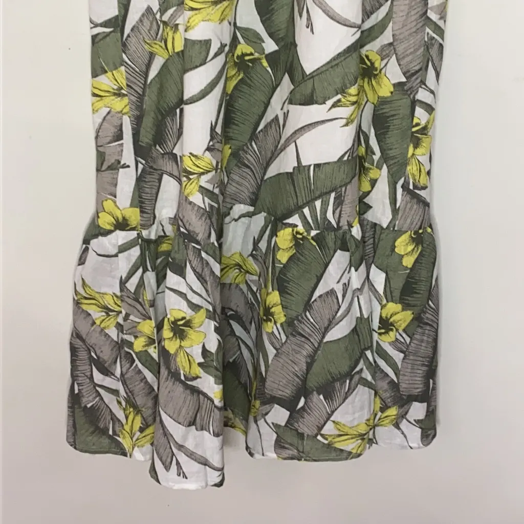 New Banana Republic Factory front knot linen floral tropical midi dress sz 0 Yellow - Image 8