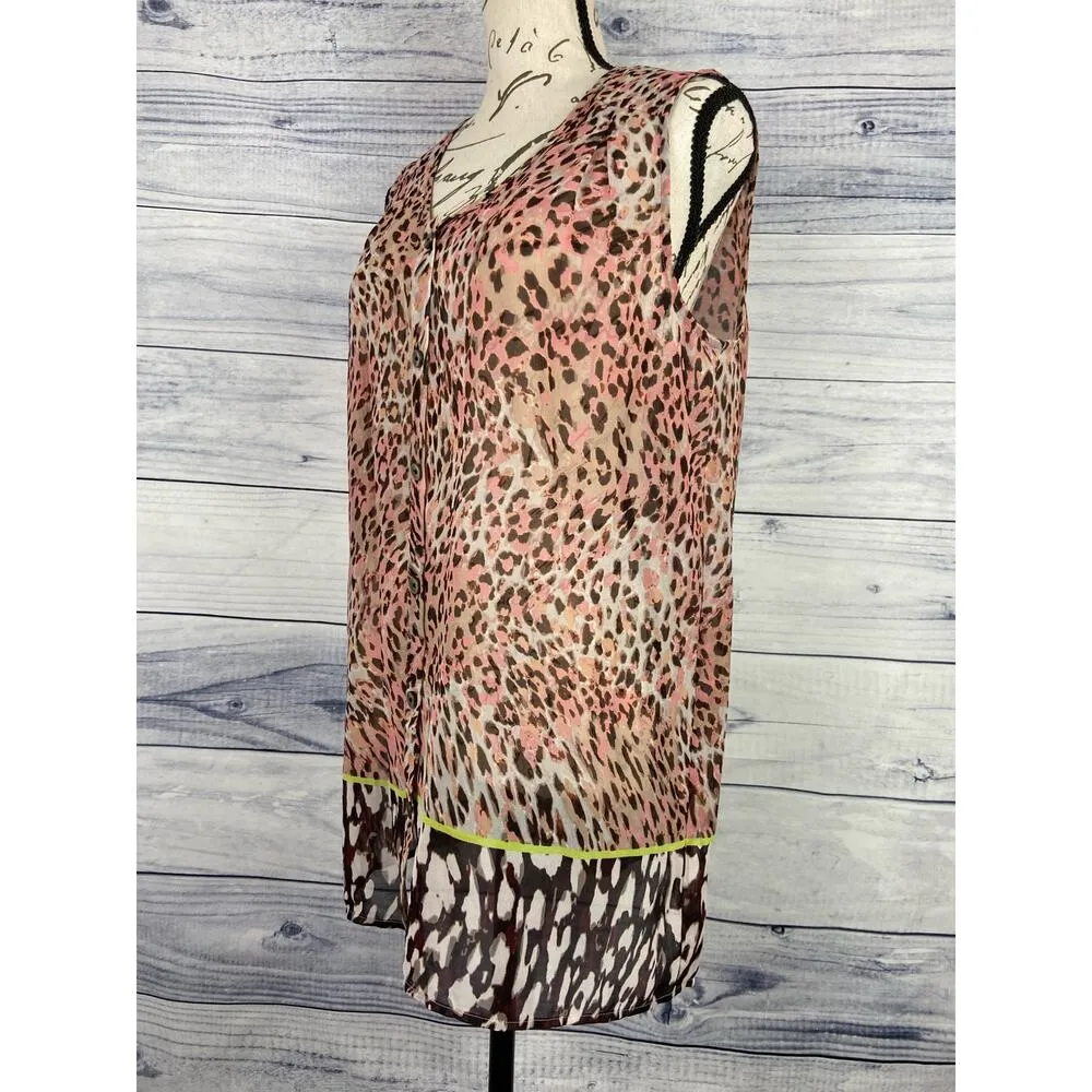CAbi Sleeveless Button Front Blouse Top Womens S V Neck Animal Print Yoke Back - Image 4