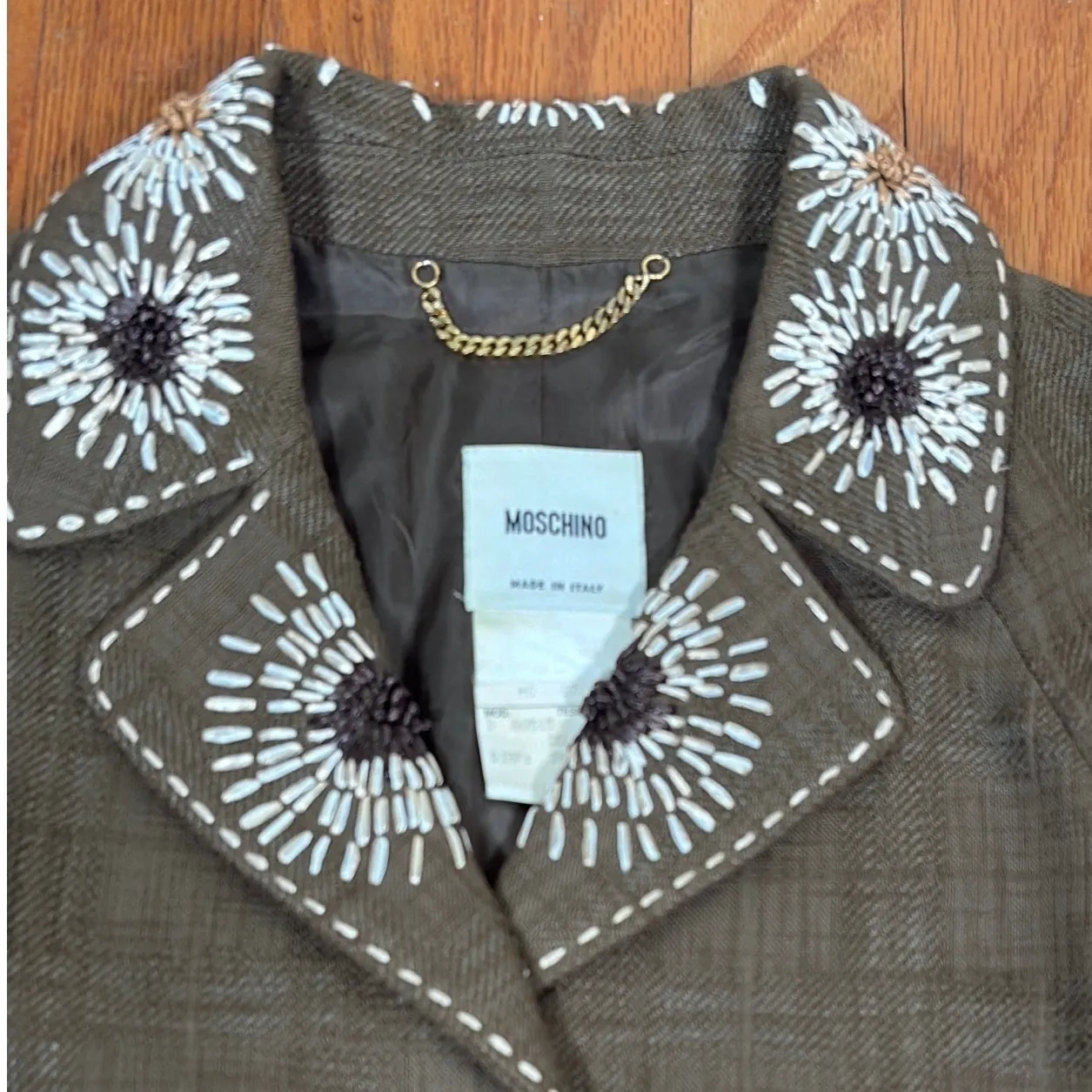 Vintage Moschino Mainline Floral Embroidered Jacket Green US 8 UK Press Sample - Image 5