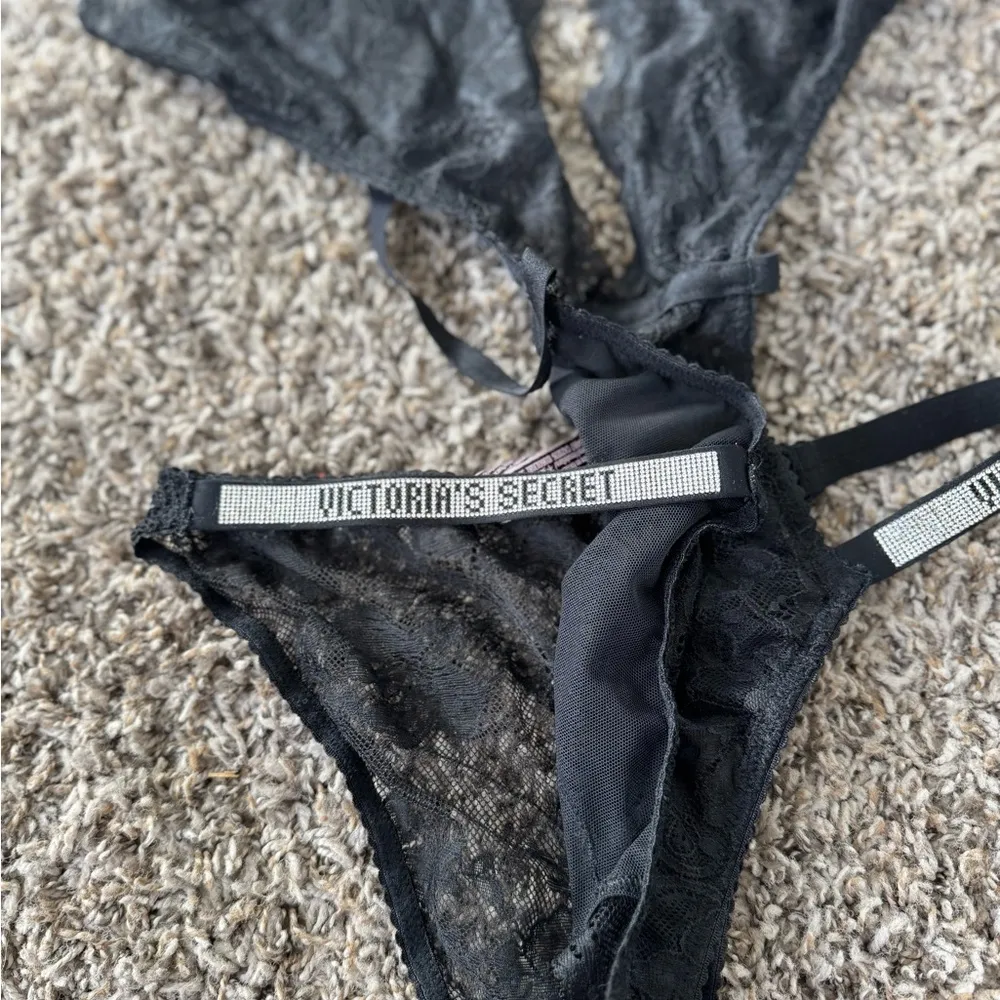 Victoria's Secret Sexy Black Lace Rhinestone Teddy Bodysuit Shine Strap Logo - Image 6