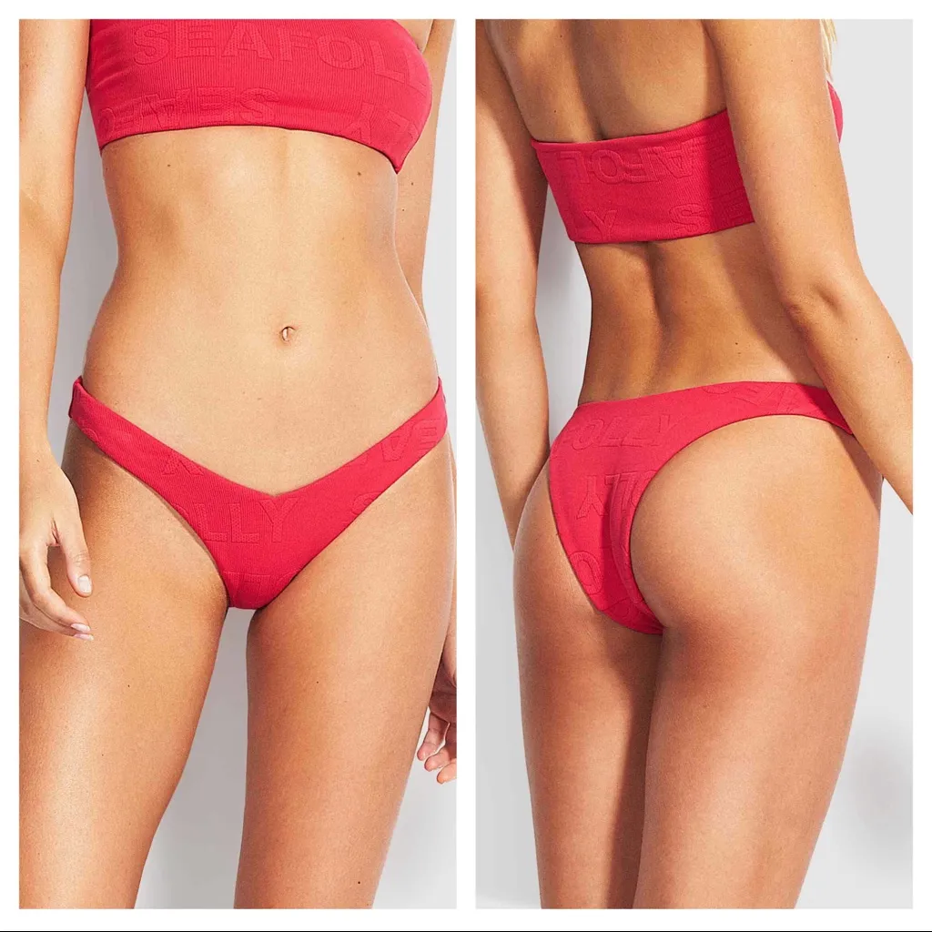 Seafolly Pink Bikini Bottom Your Type V High Cut Rio Sz 10 NWT - Image 10