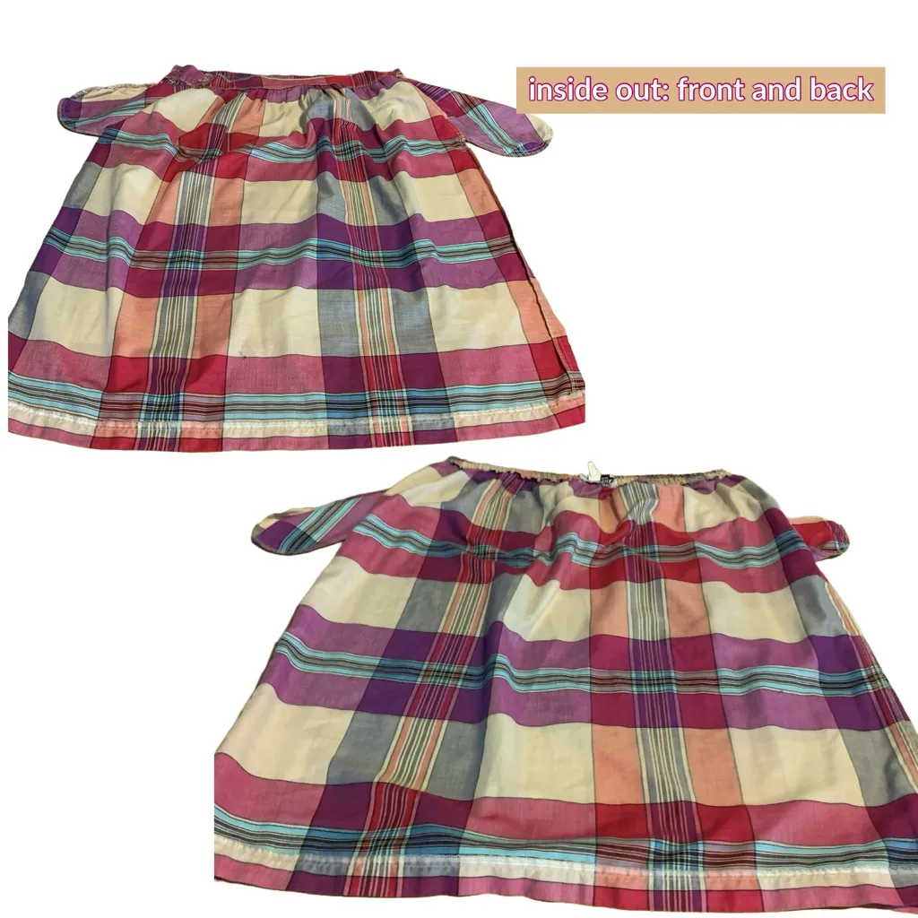 VINTAGE 1980'S ECCOTOO PINK, BEIGE & BLUE PLAID COTTON MIDI SKIRT (36/1X) Pink - Image 13