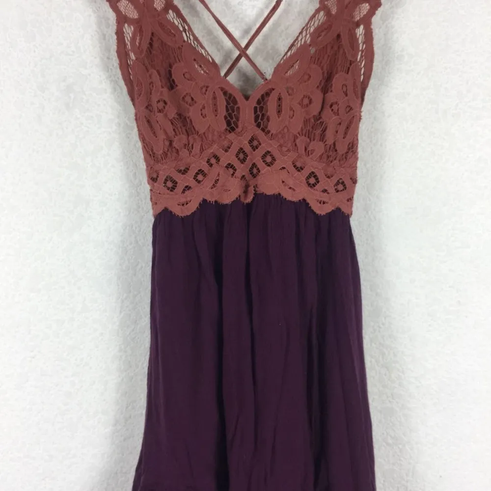 Free People One Adella Lace Two Tone Purple Crochet Slip Dress XS - Image 9
