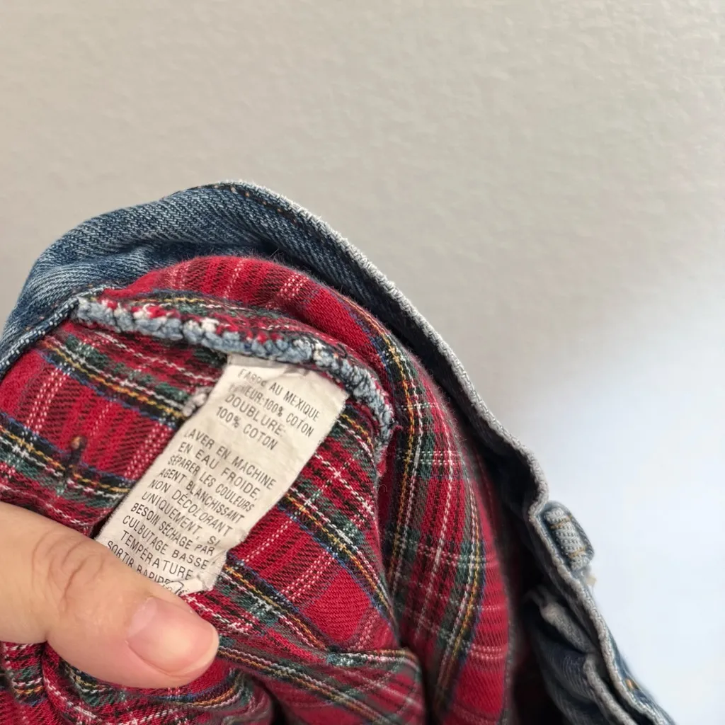 Vintage LL Bean Plaid Lined High Rise Original Fit Relaxed Jeans 10 Petite Blue - Image 7