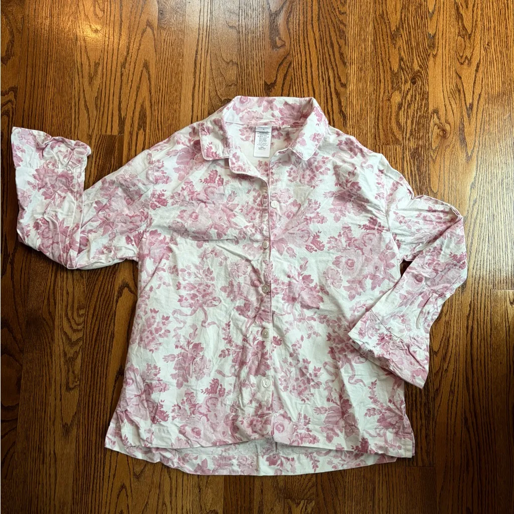 LoveShackFancy Damask Ruffle Pajama Set Pink Organic Cotton Size M - Image 3