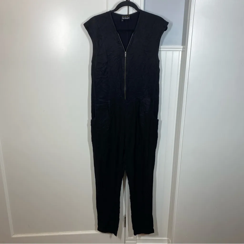 The Kooples Sport black Satin Zip Jumpsuit size medium office work business - Image 2