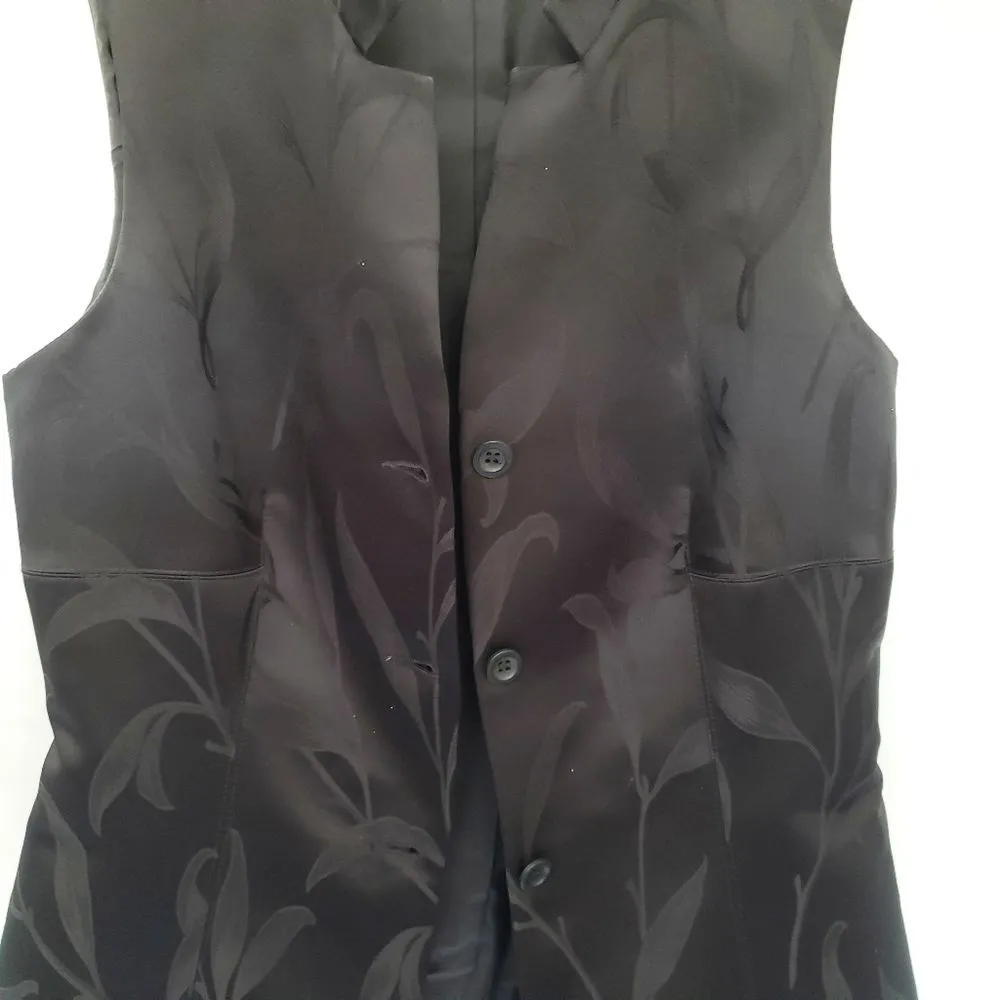Isabel Ardee Vintage Womens Vest Size 6 Black Satin Mandarin Collar Lily Print - Image 98