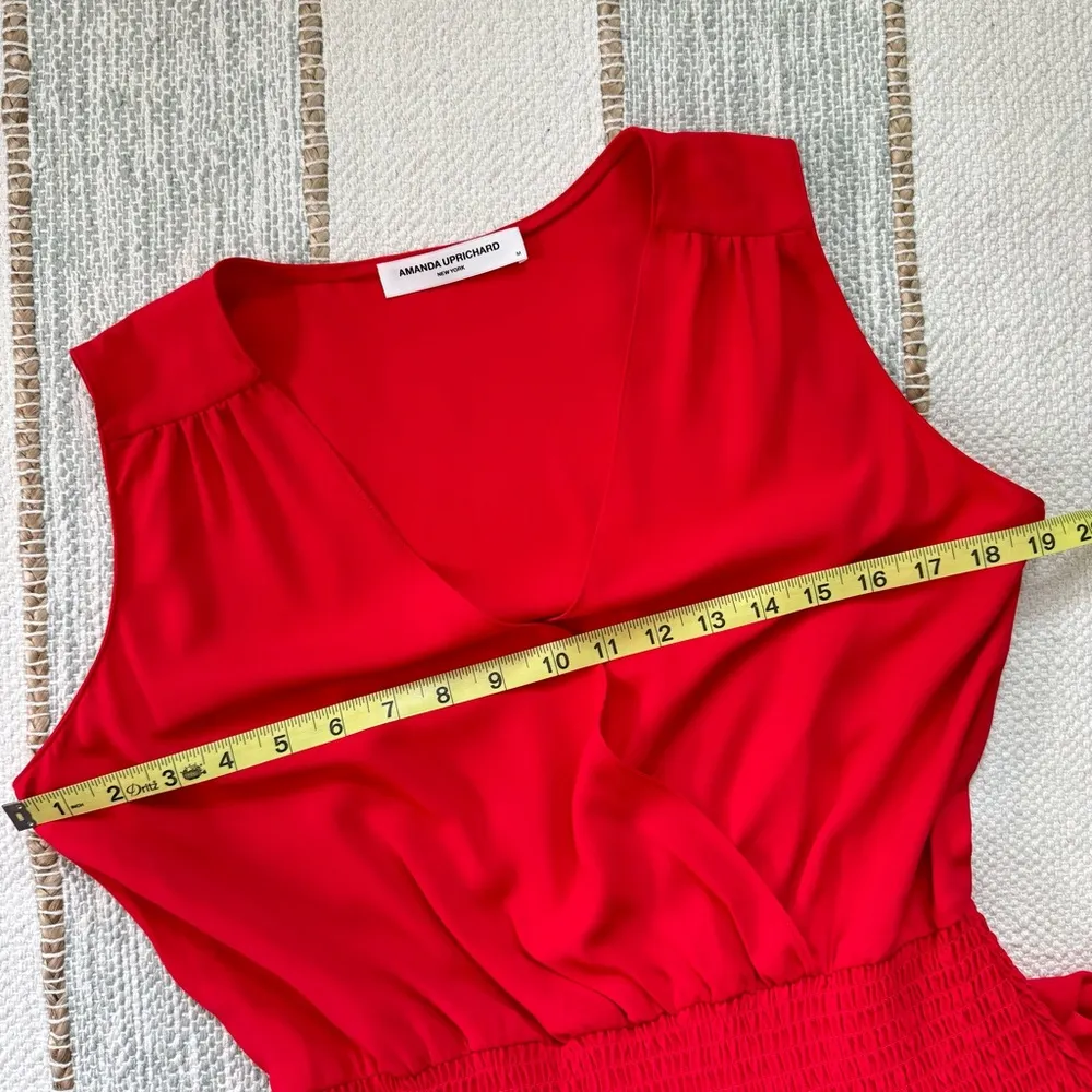 Amanda Uprichard Chantal Red Sleeveless Tiered Smocked Mini Dress Size Medium - Image 6