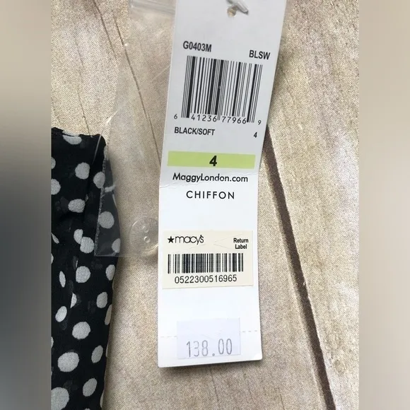 Maggy London Dress Sz 4 Black‎ Polka Dot Cocktail Chiffon Mrs Maisel Throwback - Image 4