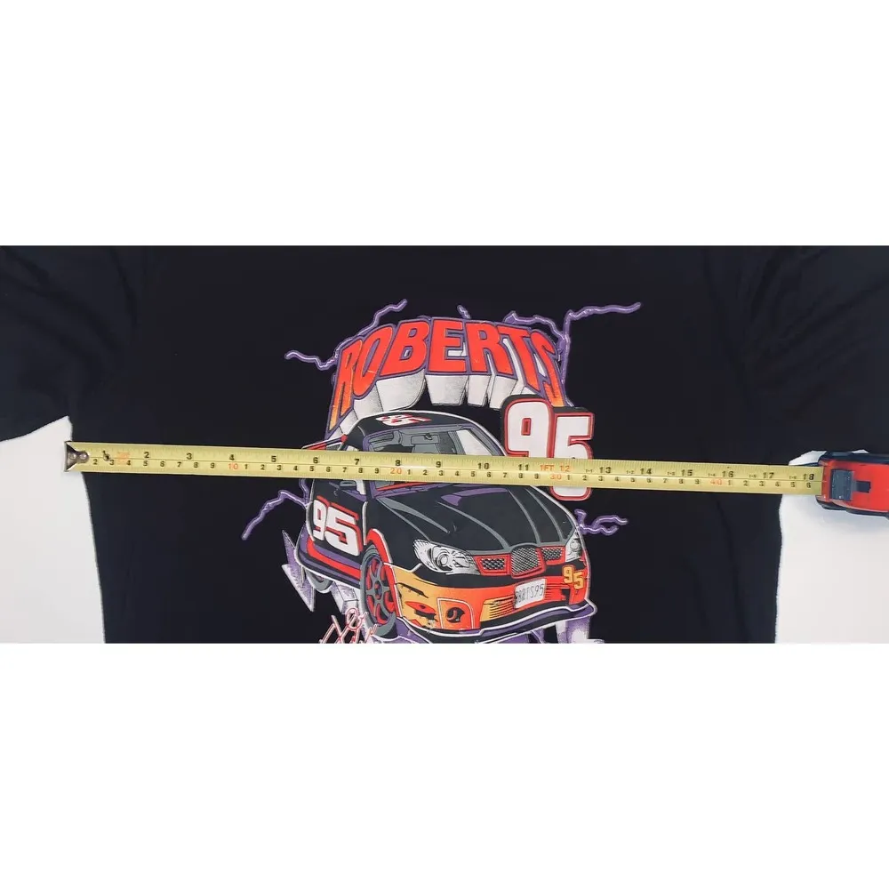 Vintage NASCAR Race Car Triston Roberts #95 Lightning Racing Graphic T-Shirt - Image 6
