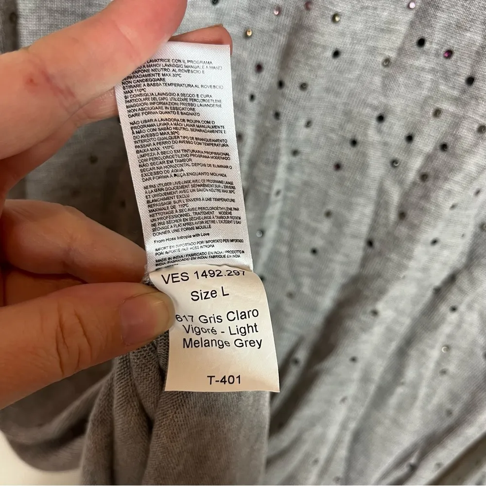 Hoss Intropia Spain Rhinestone Midi Dress Large Lightweight Neutral Sparkle Gray - Image 11