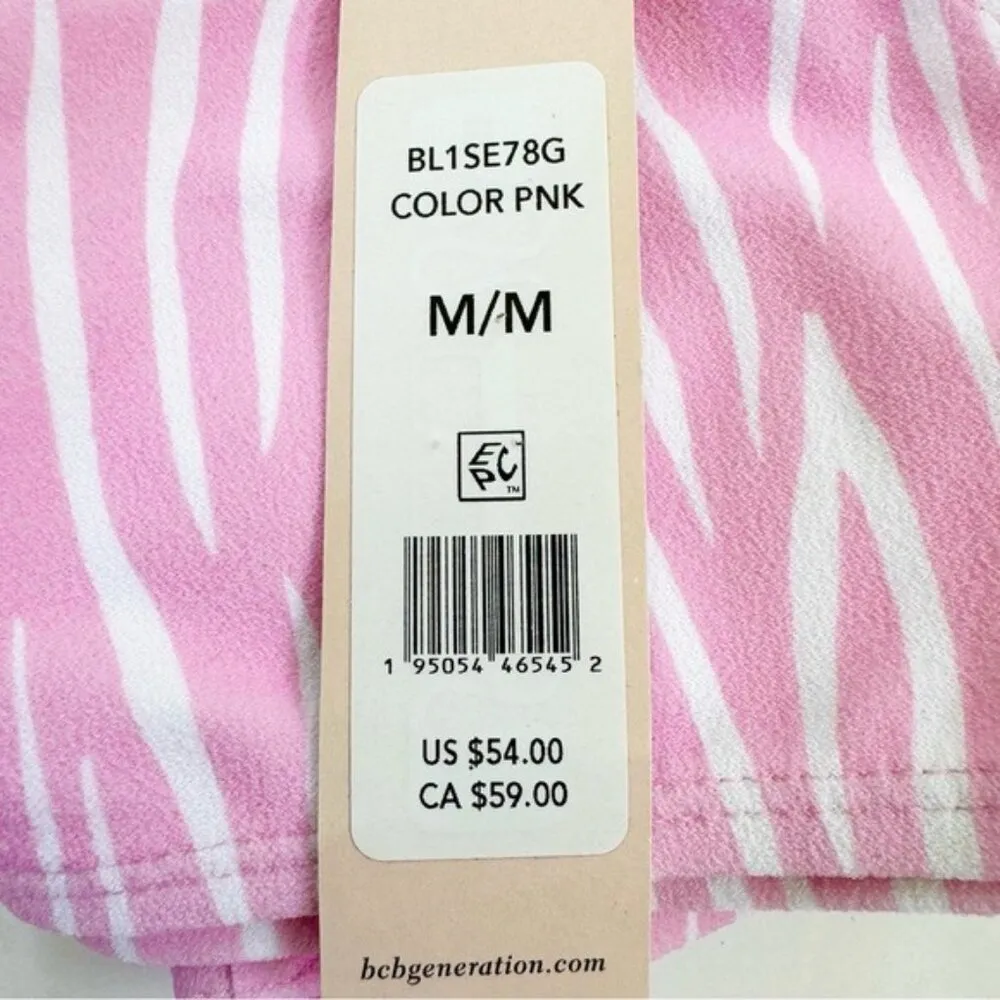 BCBGeneration Striped Side Tab Bikini Bottom Animal Print Pink Size M NWT - Image 6