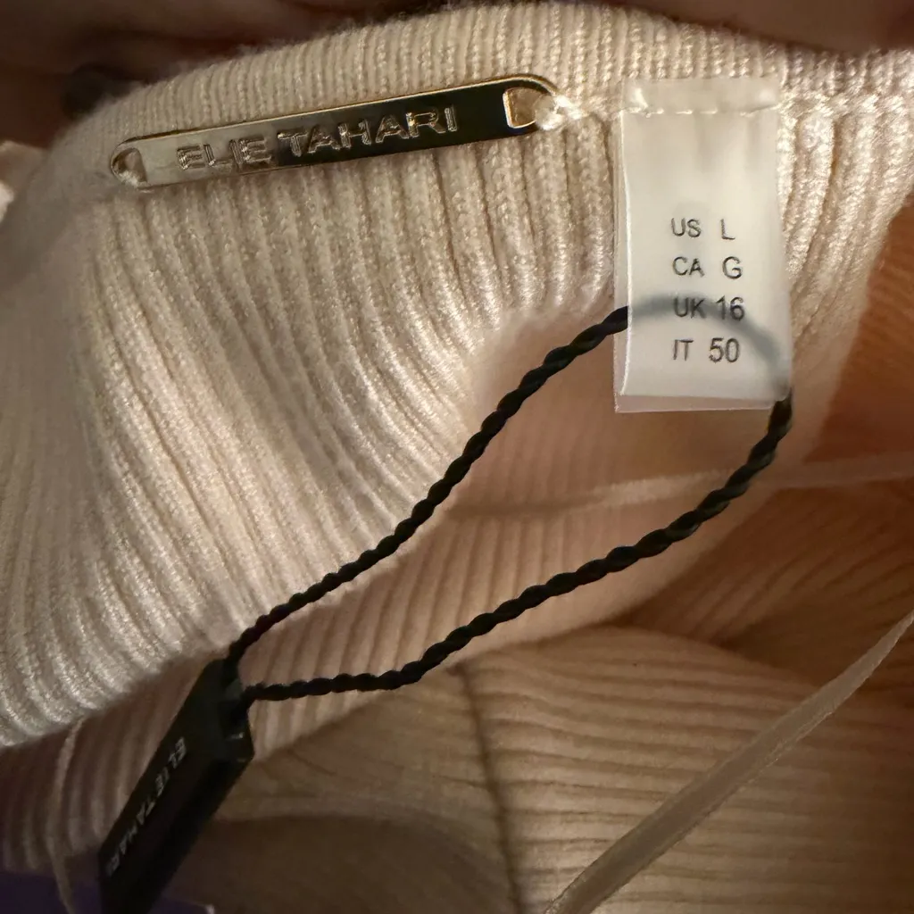 Elie Tahari Soraya Sweetheart Rib-Knit Sweater NWT Ivory Cream Sz L - Image 4