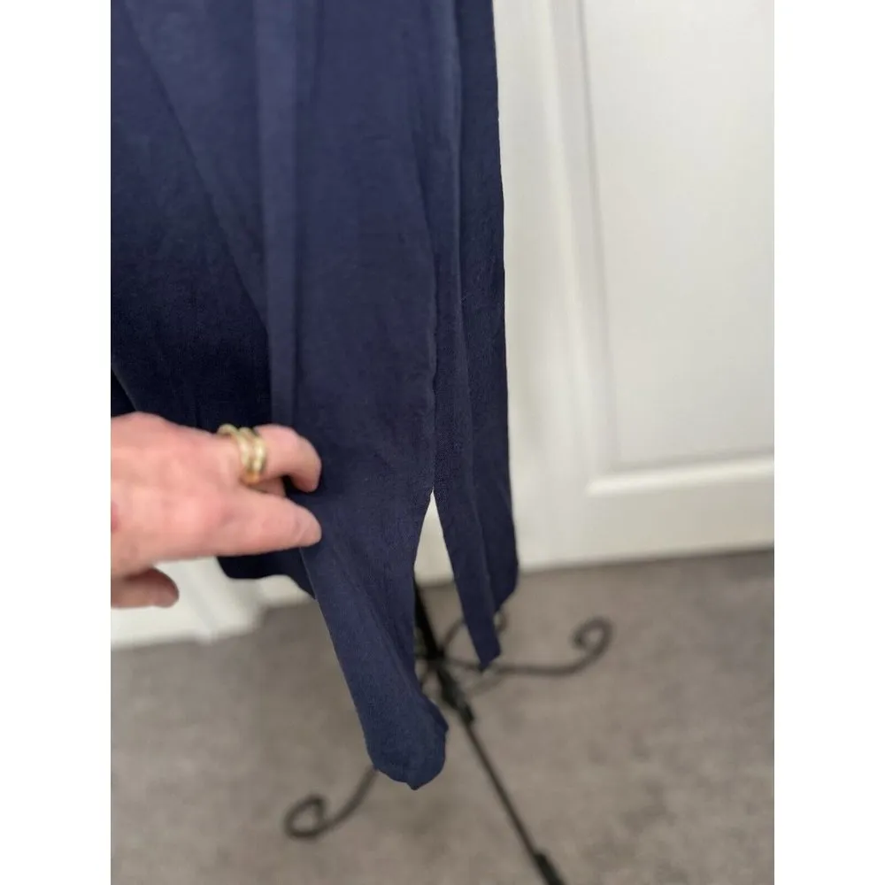 Michael Kors Crewneck Sleeveless Side Ruched Asymmetric Dress Navy Blue SizeP/M - Image 7