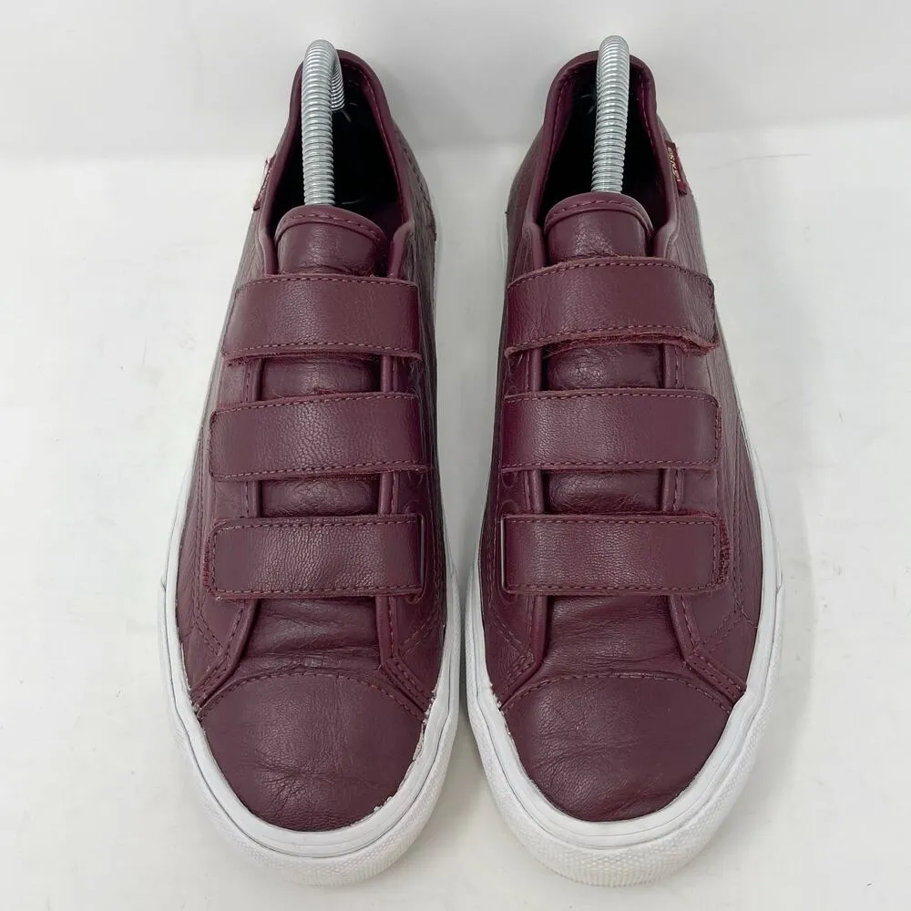 Vans Burgundy Leather Three Strap Skate Shoes Womens 9 Hook And Loop - Image 2