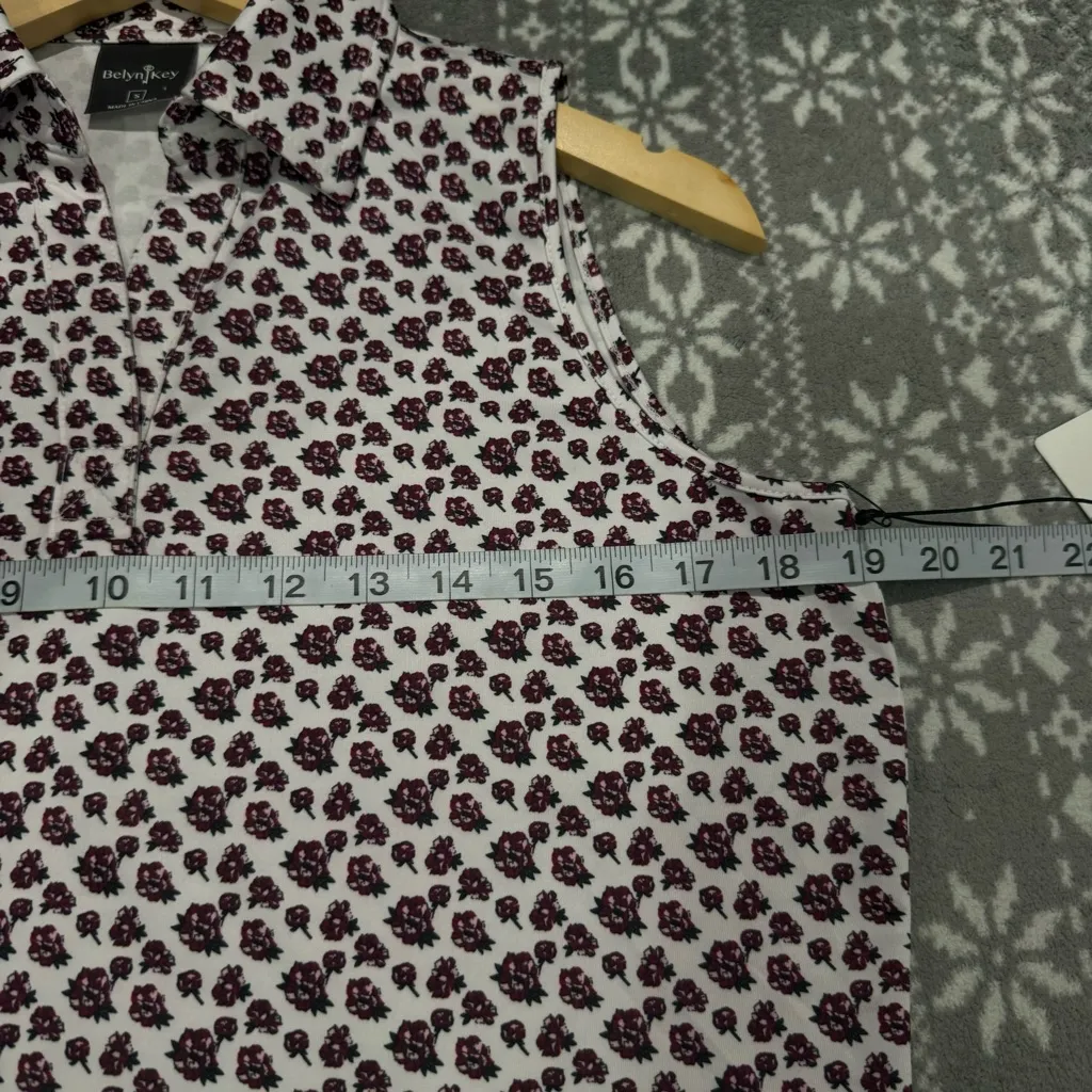 NWT Belyn Key Cutaway Sleeveless Golf Polo Tank Stem Floral White‎ Pink Small White - Image 10