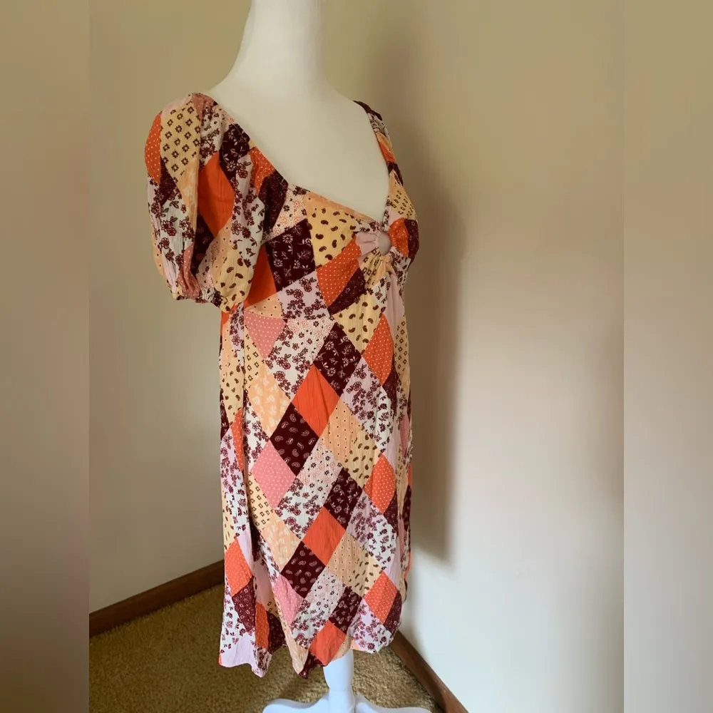3rd + Malt Quilt Pattern Orange, Pink, Brown Boho Prairie Dress Size Small - Image 5