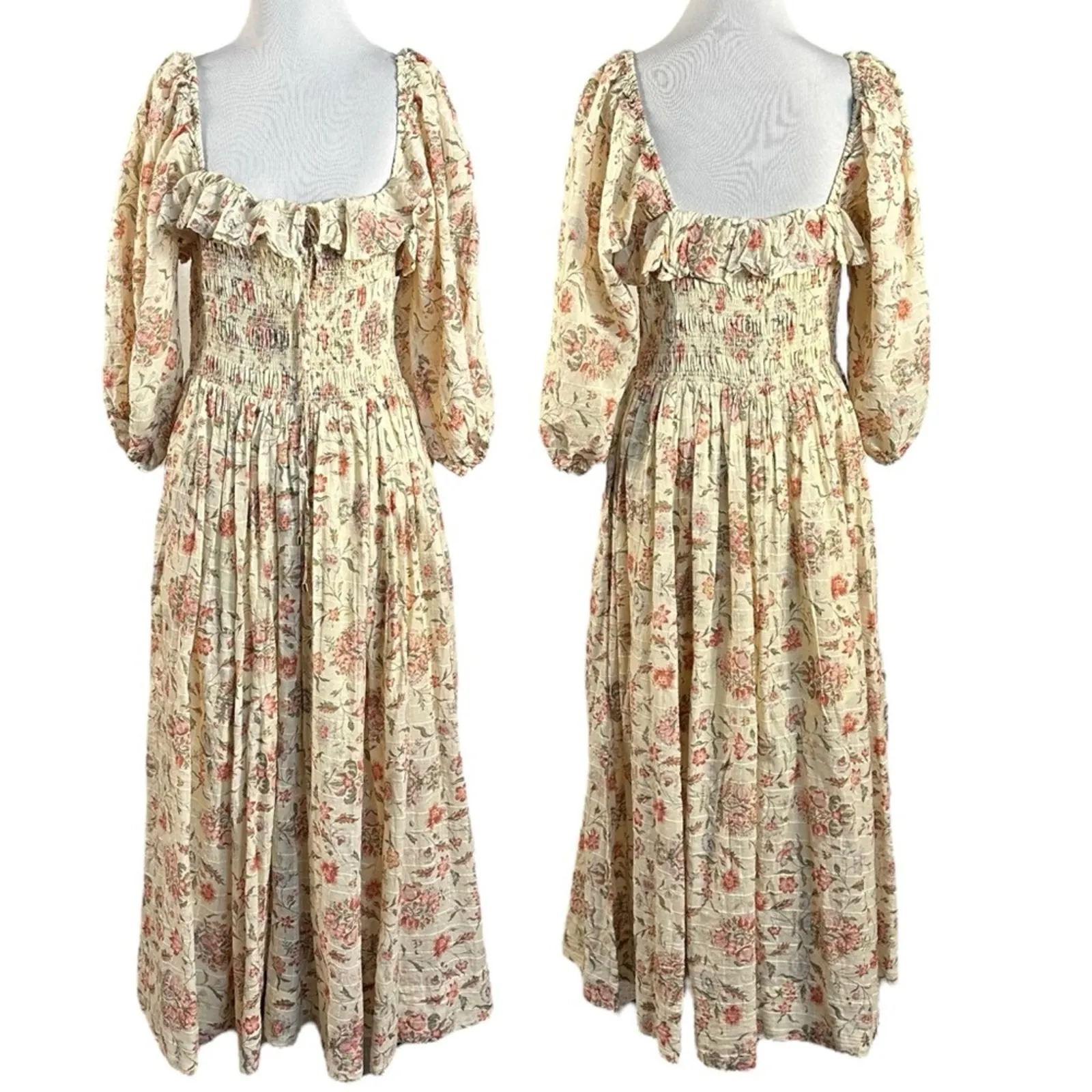 Free People Ethereal Oasis Printed Midi Dress Ivory Medium Bohemian Cottage - Image 8