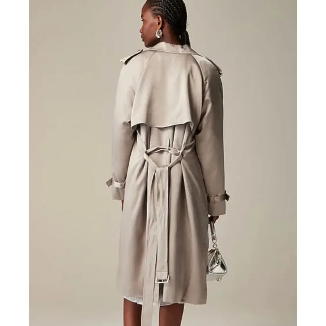 J.Crew Relaxed Trench Coat Satin Crepe Mid Length Silver Gray Insulated US 2 NWT - Image 2