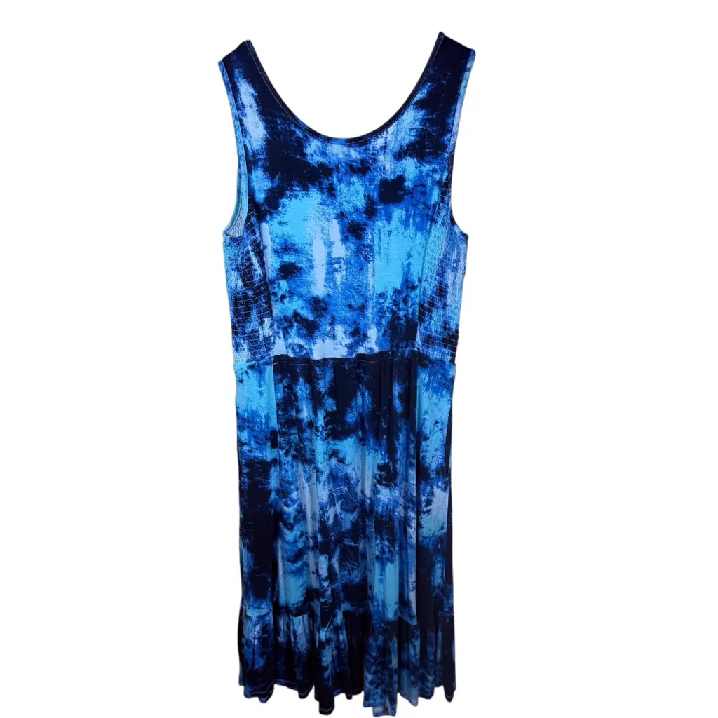 J Jason Wu Dresses A480664 Tie Dye Knit Ruffle Midi Dress Large Petite Blue - Image 3