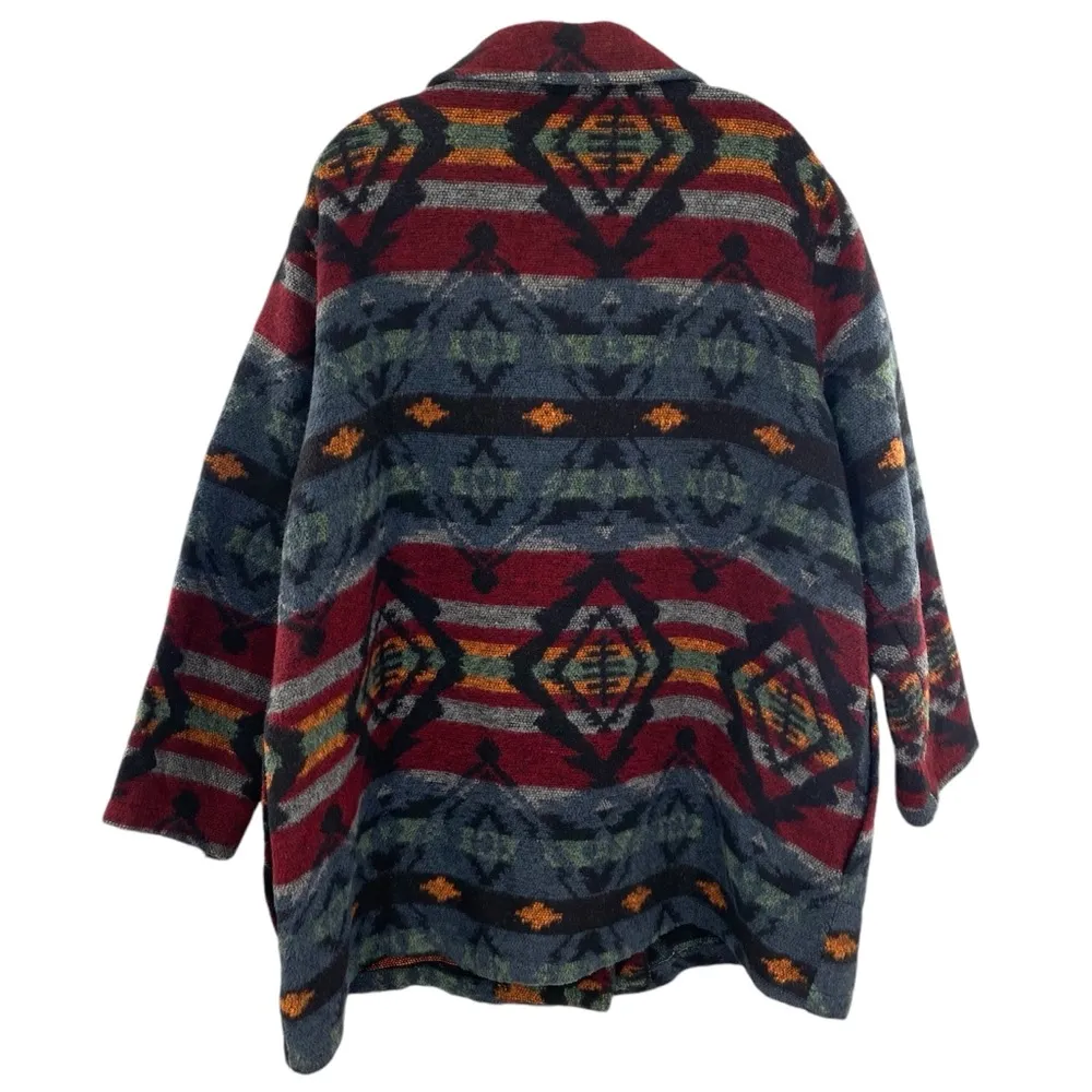 Vintage Sue Brett Southwestern Aztec Wool Shacket Jacket WW1 Military Buttons Red Size 1X - Image 14
