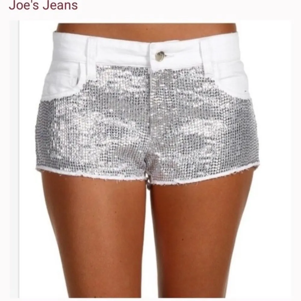 Joe’s Jeans Silver Sequin White Cut Off Jean Shorts - Image 7