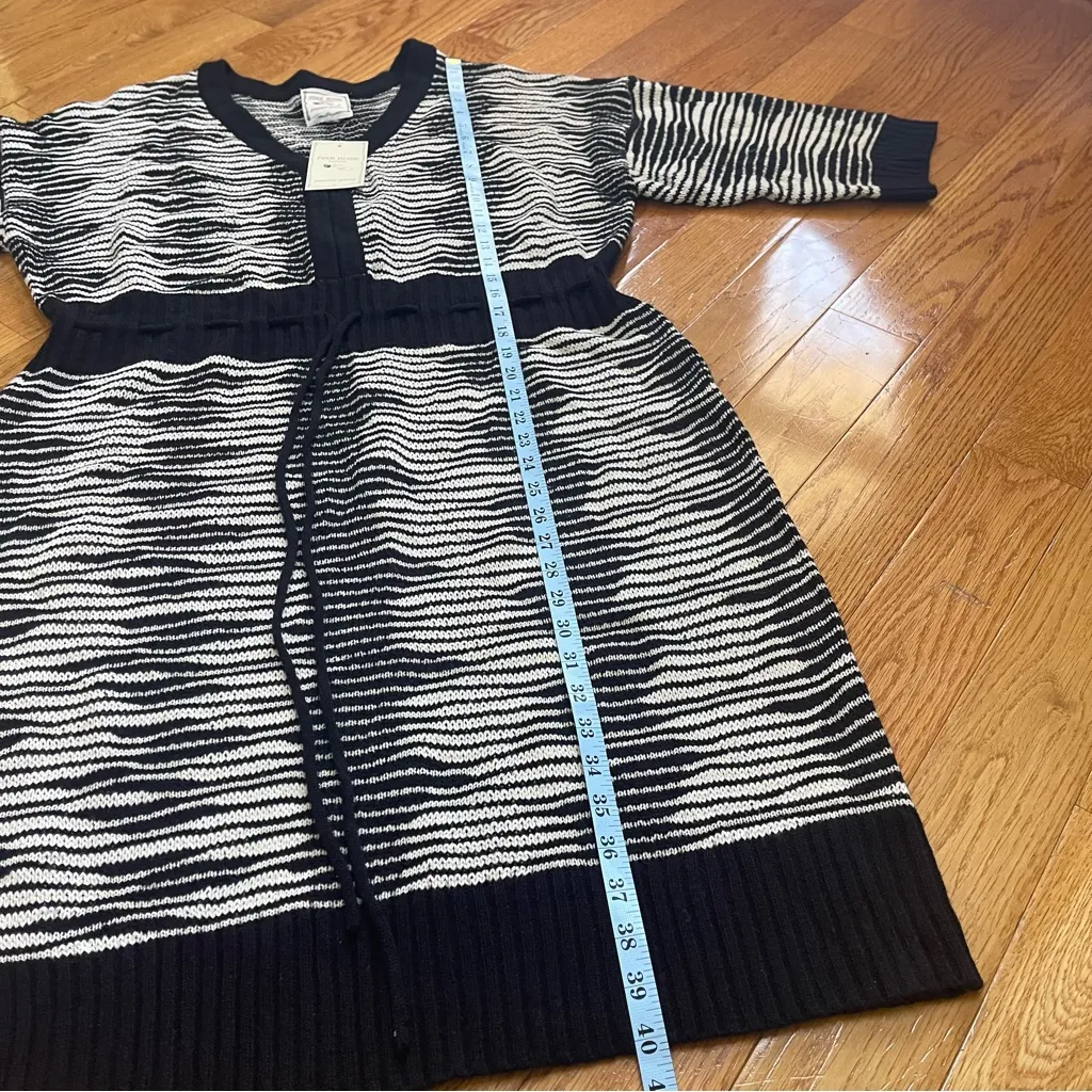 Pink Rose Striped Sweater Dress Black & White 3/4 Sleeve drawstring waist Sz 3X - Image 7