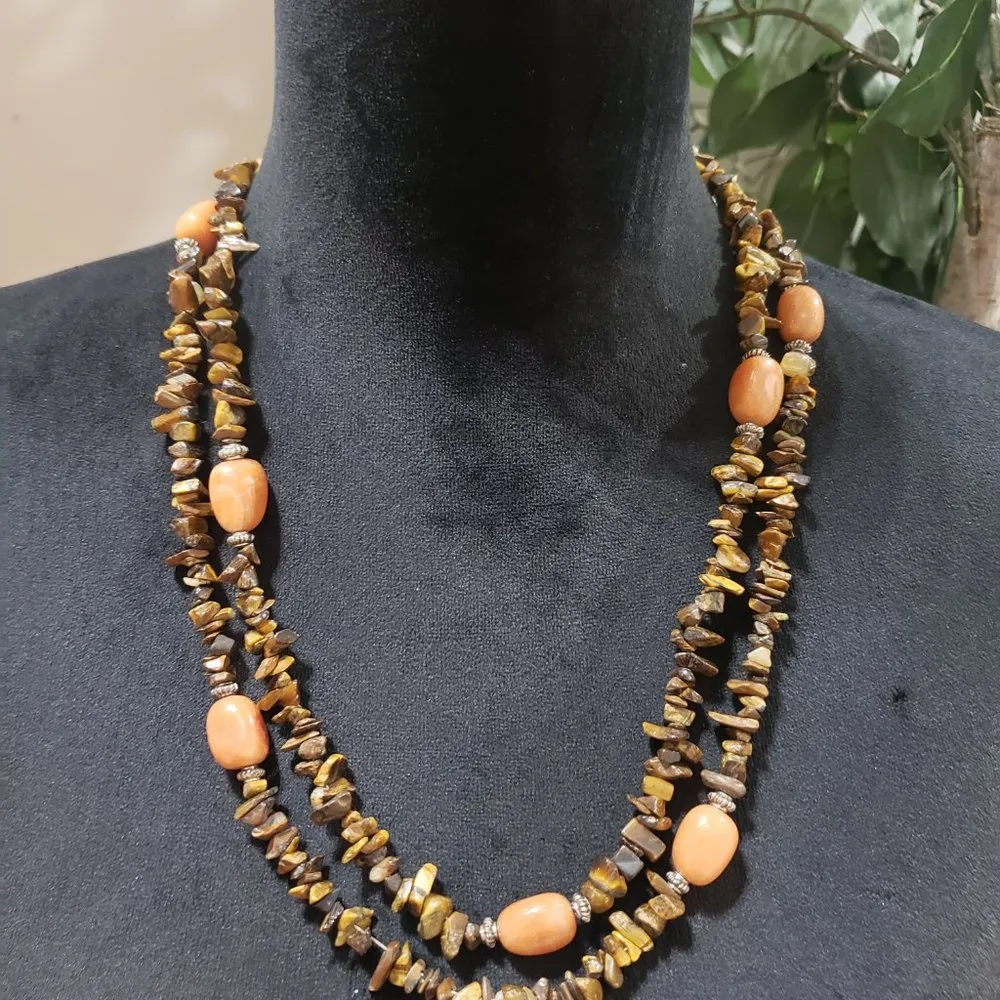 Women Fashion Double Strand Raw Split Baltic Amber Healing Beaded Long Necklace - Image 3