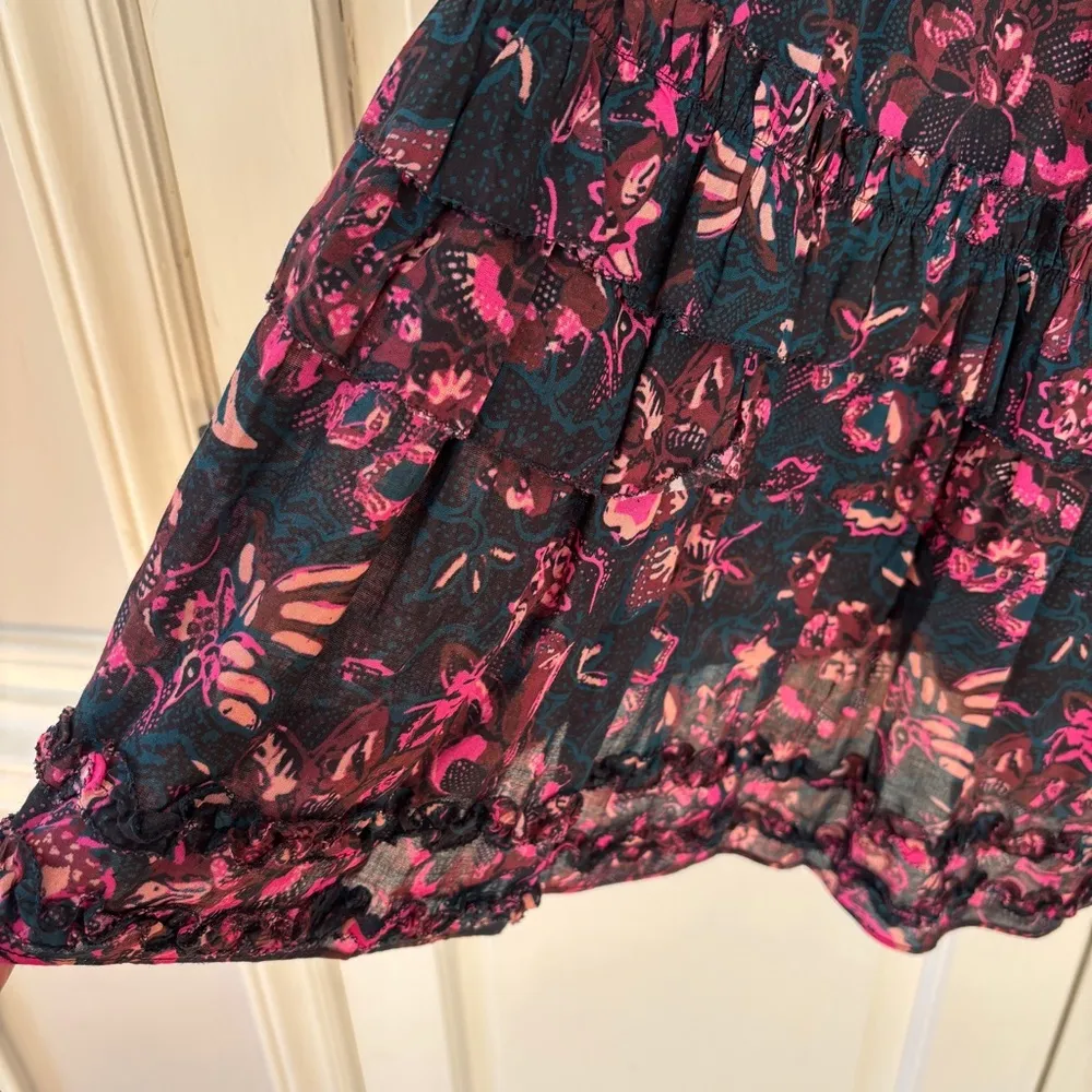ULLA JOHNSON Amalia Midnight Floral Midi Skirt‎ Tiered Ruffle Pink Navy Size 2 - Image 15