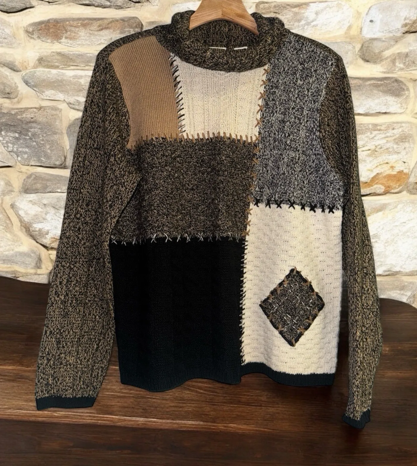 Vintage Emma James Womens L Cable Patchwork Style Knit Turtleneck Sweater - Image 1