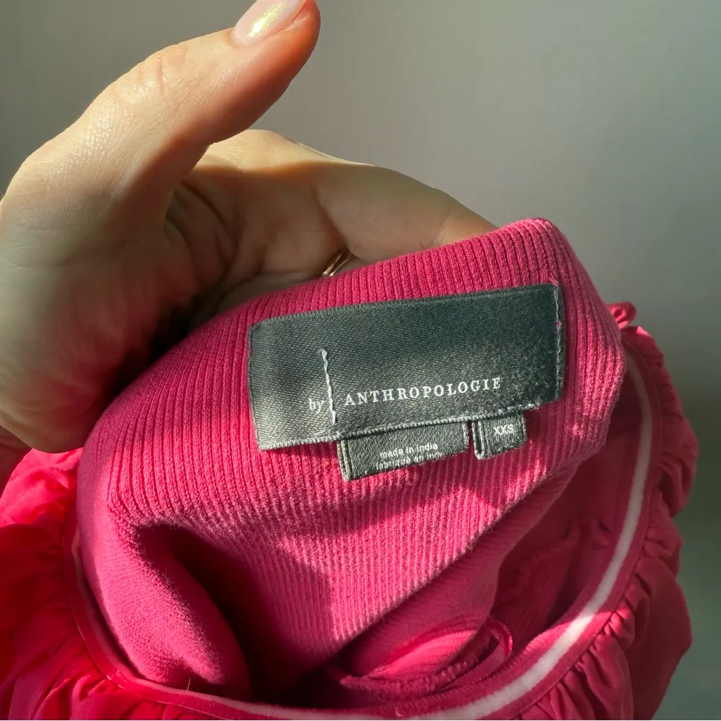 By Anthropologie Off-The-Shoulder Organza Ruffle Top Pink Long Sleeve Blouse XXS - Image 7