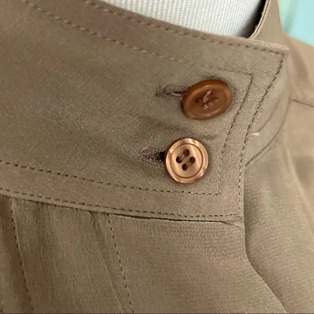 Vintage 80’s Tan Silk Structured Stand Collar Button Down Blouse L Size L - Image 4