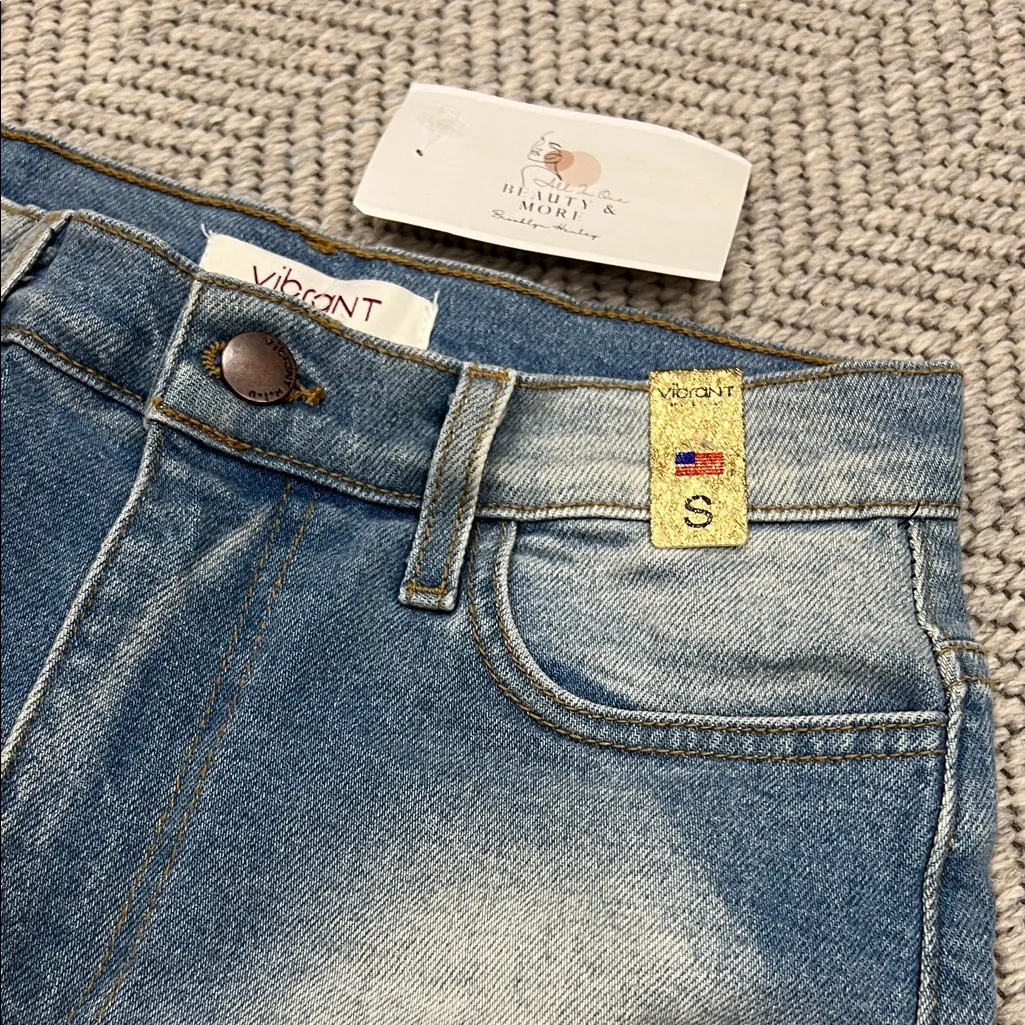 Vibrant Distressed Jean Shorts NWT - Image 3