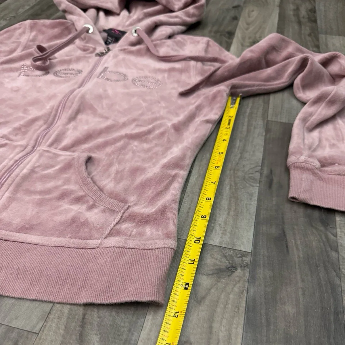 Bebe pink vintage y2k rhinestone velour hooded zip up - Image 4