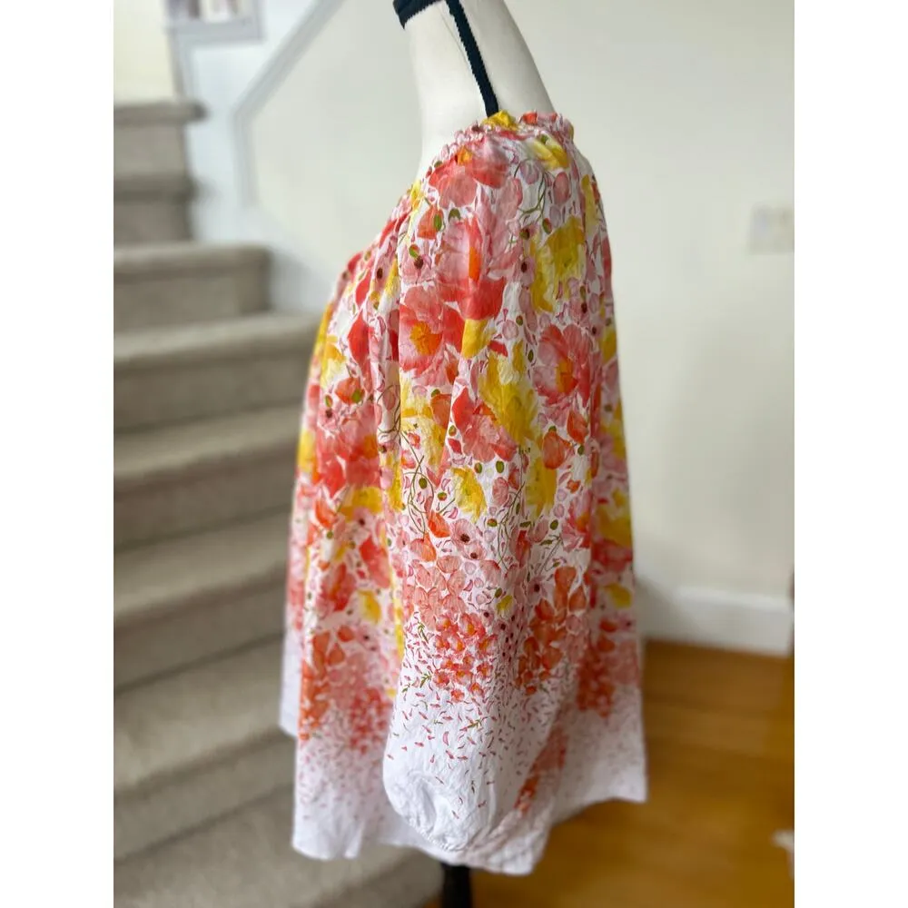 Lane Bryant Yellow & Red Floral Tulip Peasant Blouse - Image 2