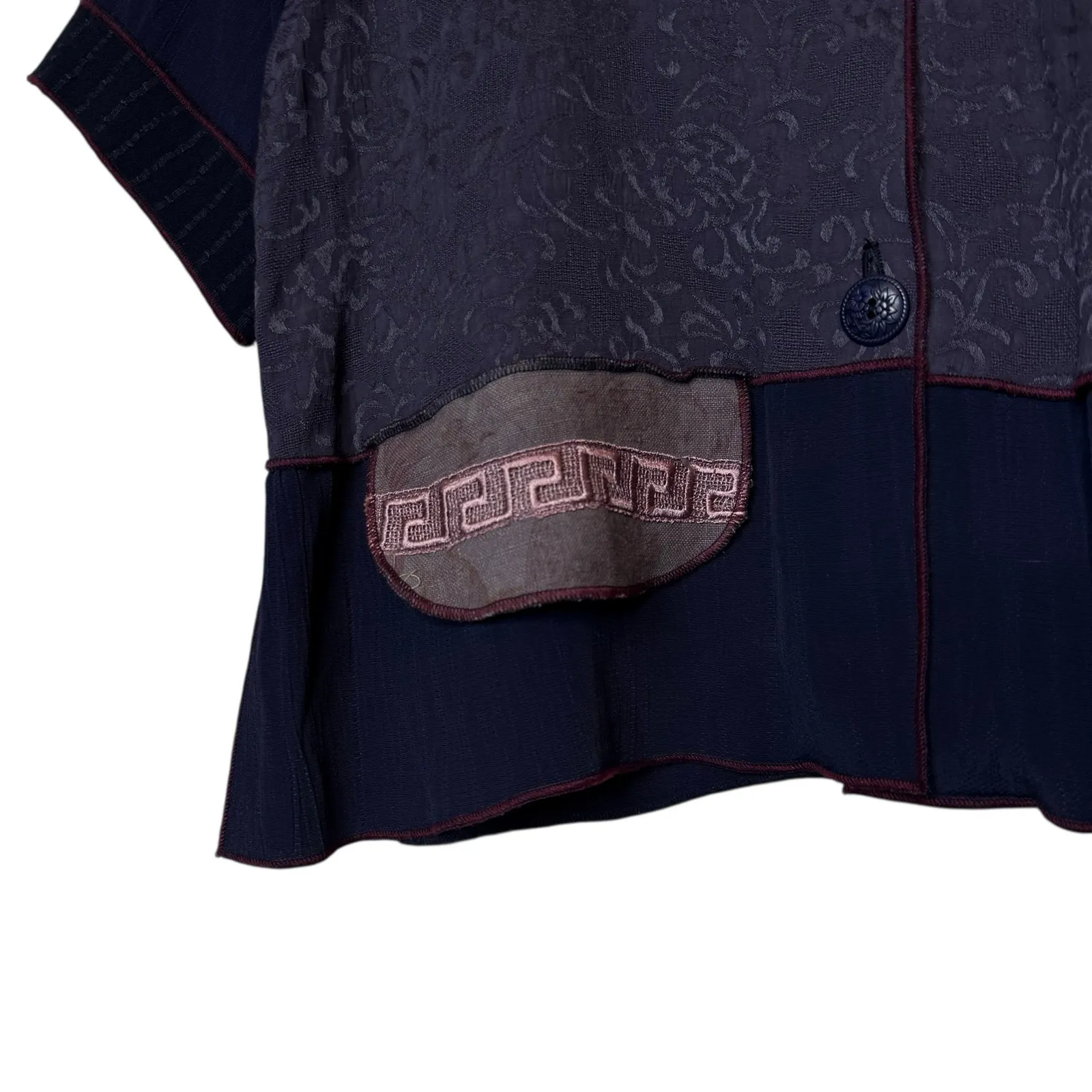 Spencer Alexis Top Patchwork Button Up Vintage Mixed Media Blue Size 8 - Image 2