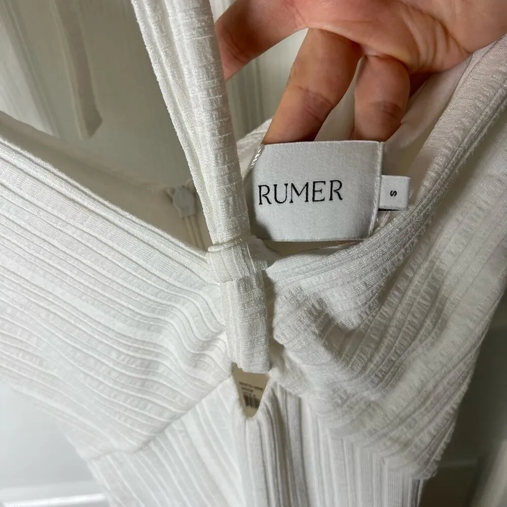 Rumer  White Ribbed Sorrento Halter Neck Tie Stretch Mini Dress S NEW - Image 7