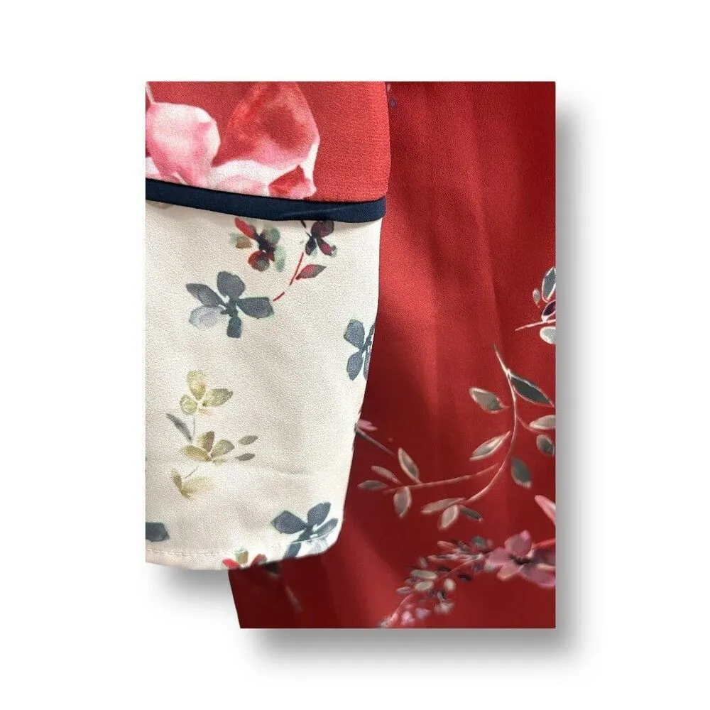 J. Jill Small Red Marroon Floral Shift Midi Dress Boho Cottagecore Festival Fall - Image 5